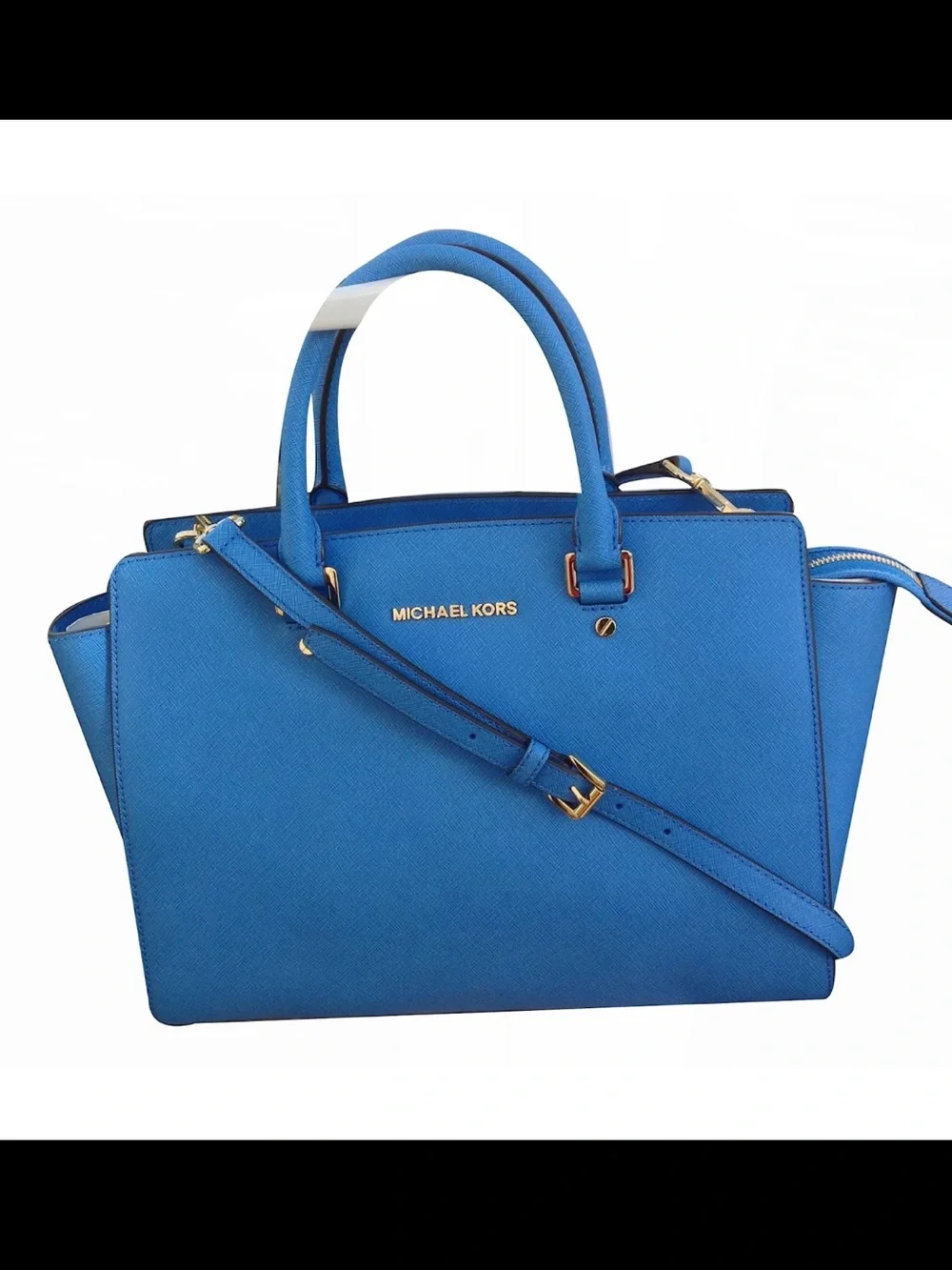 Beautiful Michael Kors Selma Large Heritage Blue Saffiano Leather Satchel